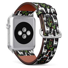 Load image into Gallery viewer, S-Type iWatch Leather Strap Printing Wristbands for Apple Watch 4/3/2/1 Sport Series (38mm) - Llama, Cactus and Hearts Hand Drawn Backdrop Pattern
