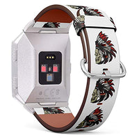 (Native American Indian Chief Skull with Headdress) Patterned Leather Wristband Strap for Fitbit Ionic,The Replacement of Fitbit Ionic smartwatch Bands