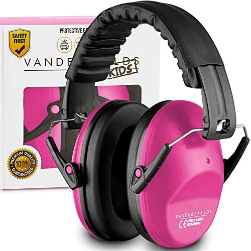 Vanderfields Earmuffs for Kids - Hearing Protection Muffs for Children Small Adults Women Foldable Design Ear Defenders Protector with Adjustable Padded Headband for Optimal Noise Reduction - Pink