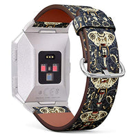 (Tribal Indian Elephant with Floral Ornament Pattern) Patterned Leather Wristband Strap for Fitbit Ionic,The Replacement of Fitbit Ionic smartwatch Bands