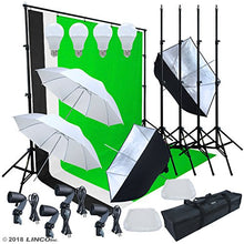 Load image into Gallery viewer, Linco Lincostore Photo Video Studio Light Kit AM174 - Including 3 Color 5x10ft Backdrops (Black/White/Green) Background Screen
