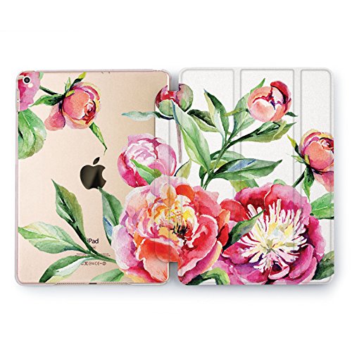 Wonder Wild iPad Mini 1 2 3 4 Air 2 Pro 10.5 12.9 Tablet 2018 2017 9.7 inch Cover Smart Stand Case Pink Peony Cute Flower Pretty Lovely Beautiful Roses Print Green Leaf Clear Design Vintage Colorful
