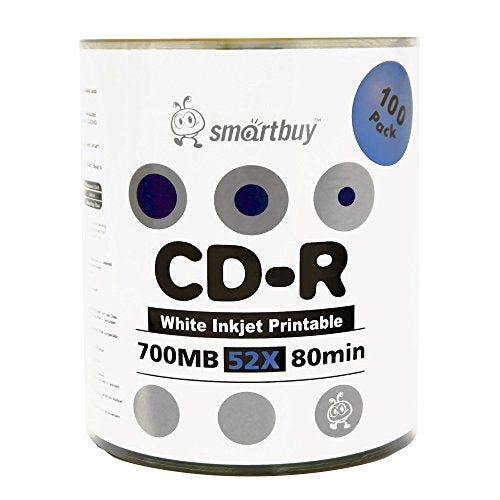 Smartbuy 300-disc 700mb/80min 52x CD-R White Inkjet Hub Printable Blank Recordable Media Disc