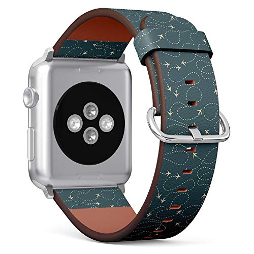 Compatible with Small Apple Watch 38mm, 40mm, 41mm (All Series) Leather Watch Wrist Band Strap Bracelet with Adapters (Travel Around World Airplane Routes)