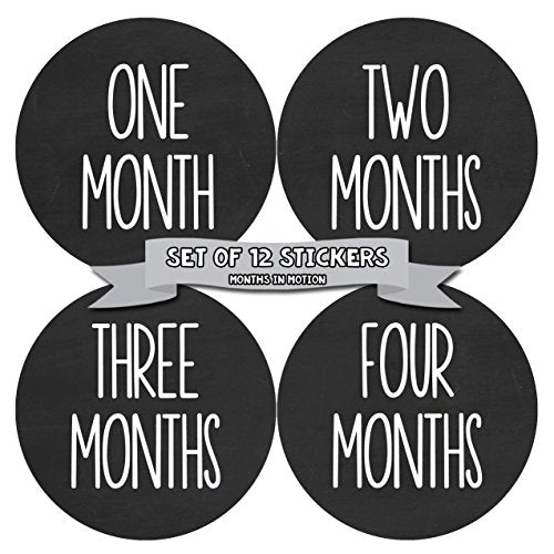 Months In Motion Gender Neutral Baby Month Stickers - Monthly Milestone Sticker for Boy or Girl - Infant Photo Prop for First Year - Shower Gift - Newborn Keepsakes - Unisex- Chalkboard