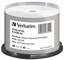 Load image into Gallery viewer, Verbatim DVD+R 8.5Gb 8x D/L Sp 50 Wide Thermal Printable 43700
