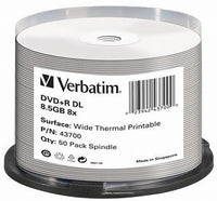 Verbatim DVD+R 8.5Gb 8x D/L Sp 50 Wide Thermal Printable 43700