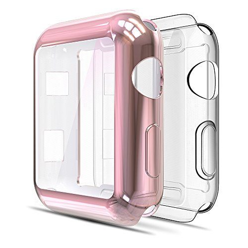 Simpeak Screen Protector Case Compatible with Apple Watch 38mm Series 2 Series 3, Pack of 2, All-Around, Clear+Rose Gold