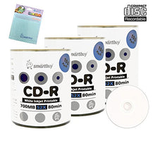 Load image into Gallery viewer, Smartbuy 300-disc 700mb/80min 52x CD-R White Inkjet Hub Printable Recordable Disc + Free Micro Fiber Cloth
