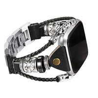bayite Leather Bands Compatible Fitbit Versa/Versa 2, Handmade Replacement Bracelet Straps Women Men, Black Band