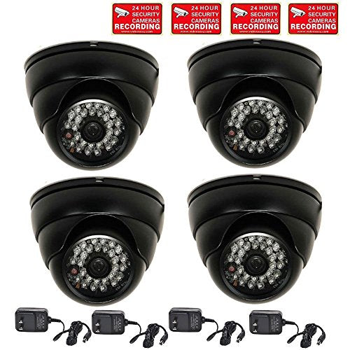 VideoSecu 4 Pack Outdoor Dome CCTV Security Cameras Built-in CCD Day Night IR Infrared 3.6mm Wide Angle View 480TVL Vandal Proof Home Surveillance with Power Supplies WH0