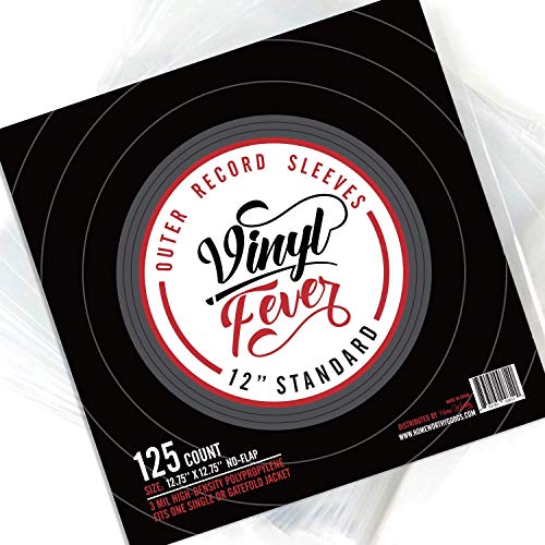 Vinyl Fever Record Outer Sleeves (125 Pack) - Polypropylene Plastic Sleeve for Vinyl Storage - High-Density 3 mil Cover for 12 Inch LP Storage and Album Storage - Invest in Quality Vinyl Outer Sleeves