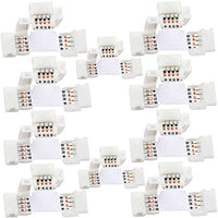 T Shape 4 Pins Connector 10-pack JACKYLED 10mm Solderless Connector 12V 72W Clips for 5050 3528 SMD RGB Fireproof Material LED Strip Lights Connectors (32Pcs clips)