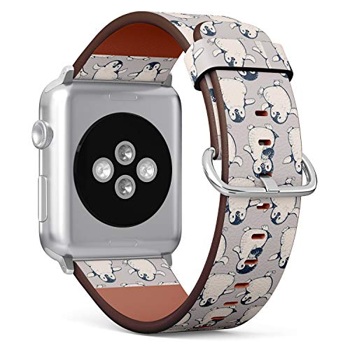 Compatible with Small Apple Watch 38mm, 40mm, 41mm (All Series) Leather Watch Wrist Band Strap Bracelet with Adapters (Monochrome Cute Penguins)