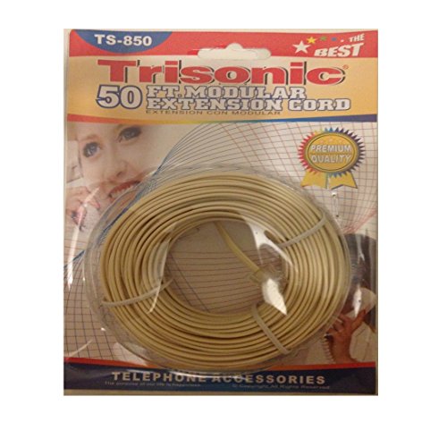 Trisonic 50 feet Telephone Phone Extension Cord Cable Line Wire (50 Feet, Ivory)