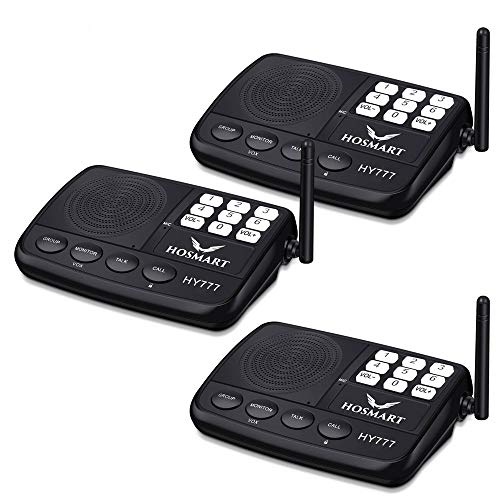 Wireless Intercom System Hosmart 1/2 Mile LONG RANGE 7-Channel Security Wireless Intercom System for Home or Office (New Version) [3 stations Black][NOT WIRELESS CHARGER]