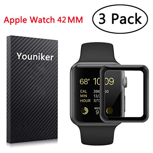 Youniker 3 Pack For Apple Watch 42 mm Screen Protector Film for Apple iWatch 42mm(Series 1/Series 2/Series 3), iWatch 3 Screen Protector Foils Crystal Clear HD, Anti-Scratch,Bubble Free