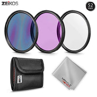 Zeikos 52MM Multi-Coated UV-CPL-FLD Professional Lens Filter Kit, Includes Miracle Fiber Cloth and Carry Pouch, Set for Nikon and Canon Lenses with a 52 MM Filter Size