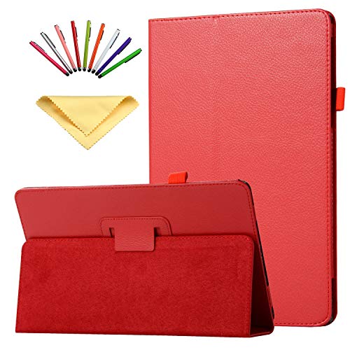 Uliking Folio Case for Samsung Galaxy Tab A 10.5 Inch 2018 (SM-T590/T595), Slim Lightweight PU Leather Stand Full Body Protective Cover Folding Shell with Auto Wake/Sleep Stylus Pencil Holder, Red