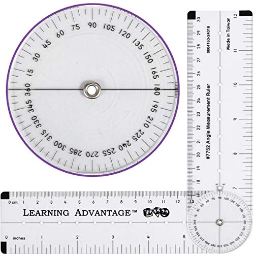 LEARNING ADVANTAGE-7752 Angle Measurement Ruler - Clear, Flexible and Adjustable Geometry Measuring Tool - Measure Angles to 360 Degrees and Lines to 12