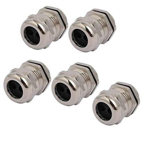 Aexit M20x1.5mm Thread Transmission 5mm Dia 2 Holes Metal Cable Gland Joint Silver Tone 5pcs