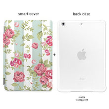 Load image into Gallery viewer, CasesByLorraine Apple New iPad 9.7&quot; (2017) Case, Mint Stripes Floral Rose Print Stylish Smart Cover for New iPad 9.7 inch (2017) with auto Sleep &amp; Wake Function - P26
