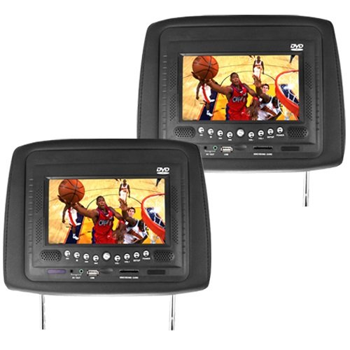 Car Headrest DVD Player/Game System Black (Pair) - 7 Inch Screen