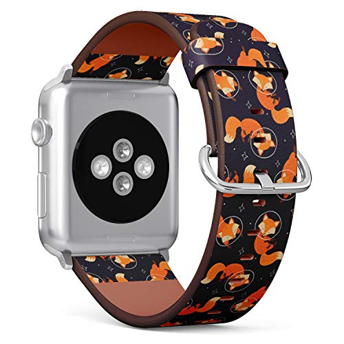Compatible with Small Apple Watch 38mm, 40mm, 41mm (All Series) Leather Watch Wrist Band Strap Bracelet with Adapters (Fox Space)