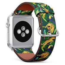 Load image into Gallery viewer, S-Type iWatch Leather Strap Printing Wristbands for Apple Watch 4/3/2/1 Sport Series (42mm) - Tropical Pattern with Exotic Birds and Leopard Wildlife Safari
