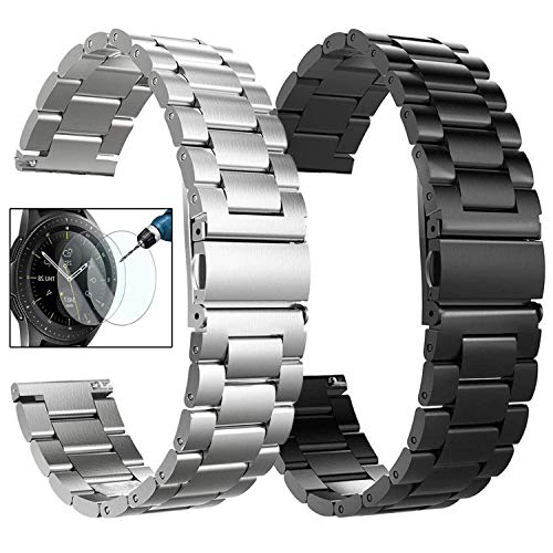 Koreda Compatible with Samsung Galaxy Watch 46mm(2019)/Galaxy Watch 3 45mm/Gear S3 Frontier/Classic Bands Sets, 22mm Stainless Steel Metal Band Bracelet Strap Replacement for Ticwatch Pro Smartwatch