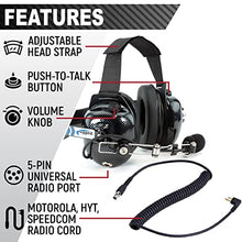 Load image into Gallery viewer, Rugged Carbon Fiber Behind The Head Headset and Adaptor Cable for Racing Radios Electronics Communications Motorola  Features 2-Pin to 5-Pin Coil Cord and Volume Control Knob 3.5mm Input Jack
