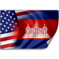 Sticker (Decal) with Flag of Cambodia and USA (Cambodian)