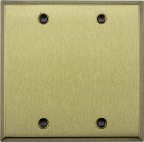 Stamped Satin Brass 2 Gang Blank Wall Plate