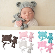 Load image into Gallery viewer, ECYC Newborn Baby Bear Hat Beanie with Bear Dolls Photography Accessories,Light Pink
