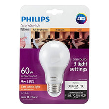 Load image into Gallery viewer, Philips LED A19 SceneSwitch Soft White 3-Setting Light Bulb with Warm Glow Effect: Bright/Medium/Low (60-Watt Equivalent), E26 Base, 4-Pack
