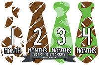 Months In Motion Monthly Baby Tie Stickers - Boy Month Milestone Necktie Sticker - Onesie Month Sticker - Infant Photo Prop for First Year - Shower Gift - Newborn Keepsakes- Football