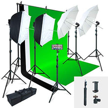 Load image into Gallery viewer, Linco Lincostore Photo Video Studio Light Kit AM169 - Including 3 Color Backdrops (Black/White/Green) Background Screen
