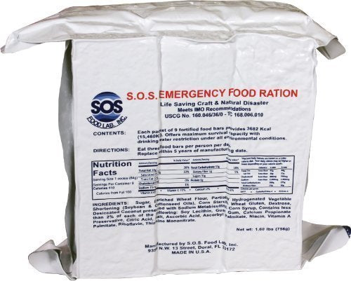 S.O.S. Rations Emergency 3600 Calorie Food Bar - 3 Day / 72 Hour Package with 5 Year Shelf Life 4 pack