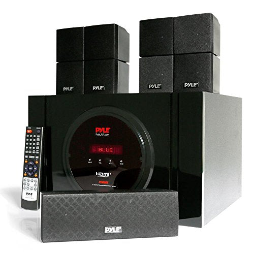 5.1 Channel Home Theater Speaker System - 300W Bluetooth Surround Sound Audio Stereo Power Receiver Box Set w/ Built-in Subwoofer, 5 Speakers, Remote, FM Radio, RCA - Pyle PT589BT