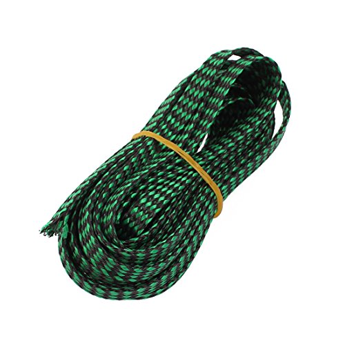 Aexit 8mm PET Tube Fittings Cable Wire Wrap Expandable Braided Sleeving Black Green Microbore Tubing Connectors 5M Length