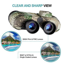 Load image into Gallery viewer, QUNSE 10X50 Marine Binoculars for Adults, Waterproof Binoculars with Rangefinder Compass,BAK4 Prism Navigation Birdwatching Hunting (Camouflage)
