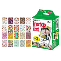 Fujifilm instax Mini Instant Film (20 Exposures) + 20 Sticker Frames for Fuji Instax Prints Cake Package