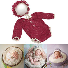 Load image into Gallery viewer, Baby Photography Props Lace Hats Outfit Newborn Girl Photo Shoot Outfits Hat Set Infant Princess Costume (Red)
