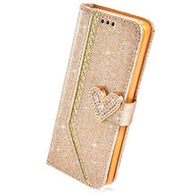 Load image into Gallery viewer, IKASEFU Shiny Rhinestone Diamond Sparkly Bling Glitter Luxury Wallet with Card Holder Flash Pu Leather Magnetic Flip Case Protective bumper Cover Case Compatible with Samsung Galaxy A8 Plus 2018,gold
