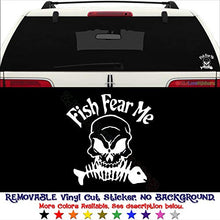 Load image into Gallery viewer, GottaLoveStickerz Fish Fear Me Skull Removable Vinyl Decal Sticker for Laptop Tablet Helmet Windows Wall Decor Car Truck Motorcycle - Size (05 Inch / 13 cm Tall) - Color (Matte White)
