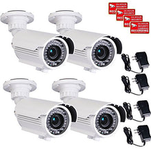 Load image into Gallery viewer, VideoSecu 4 Pack Bullet Security Cameras 700 TVL CCD Home CCTV Video IR Zoom Outdoor Day Night 4-9mm Zoom Focus Lens 42 Infrared LEDs for DVR with Power Supplies WG5
