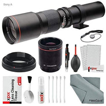Load image into Gallery viewer, Super-Powered 500mm/1000mm f/8.0 Manual Telephoto Lens (Black) with 2X Professional Multiplier for Sony A Mount Digital SLR Cameras and Deluxe Accessory Bundle with Xpix Cleaning Kit
