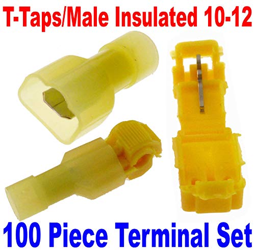 (100) T-Taps/Male Insulated 12-10 Ga Wire Connectors Car Audio Terminals USA