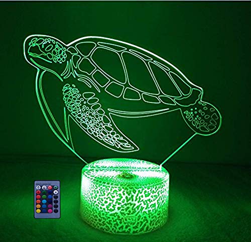 3D Sea Turtle Night Light USB Powered Touch Switch Remote Control LED Decor Optical Illusion 3D Lamp 7/16 Colors Changing Children Kids Toy Christmas Xmas Brithday Gift