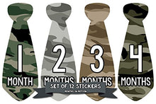 Load image into Gallery viewer, Months In Motion Monthly Baby Tie Stickers - Boy Month Milestone Necktie Sticker - Onesie Month Sticker - Infant Photo Prop for First Year - Shower Gift - Newborn Keepsakes - Camo Camouflage
